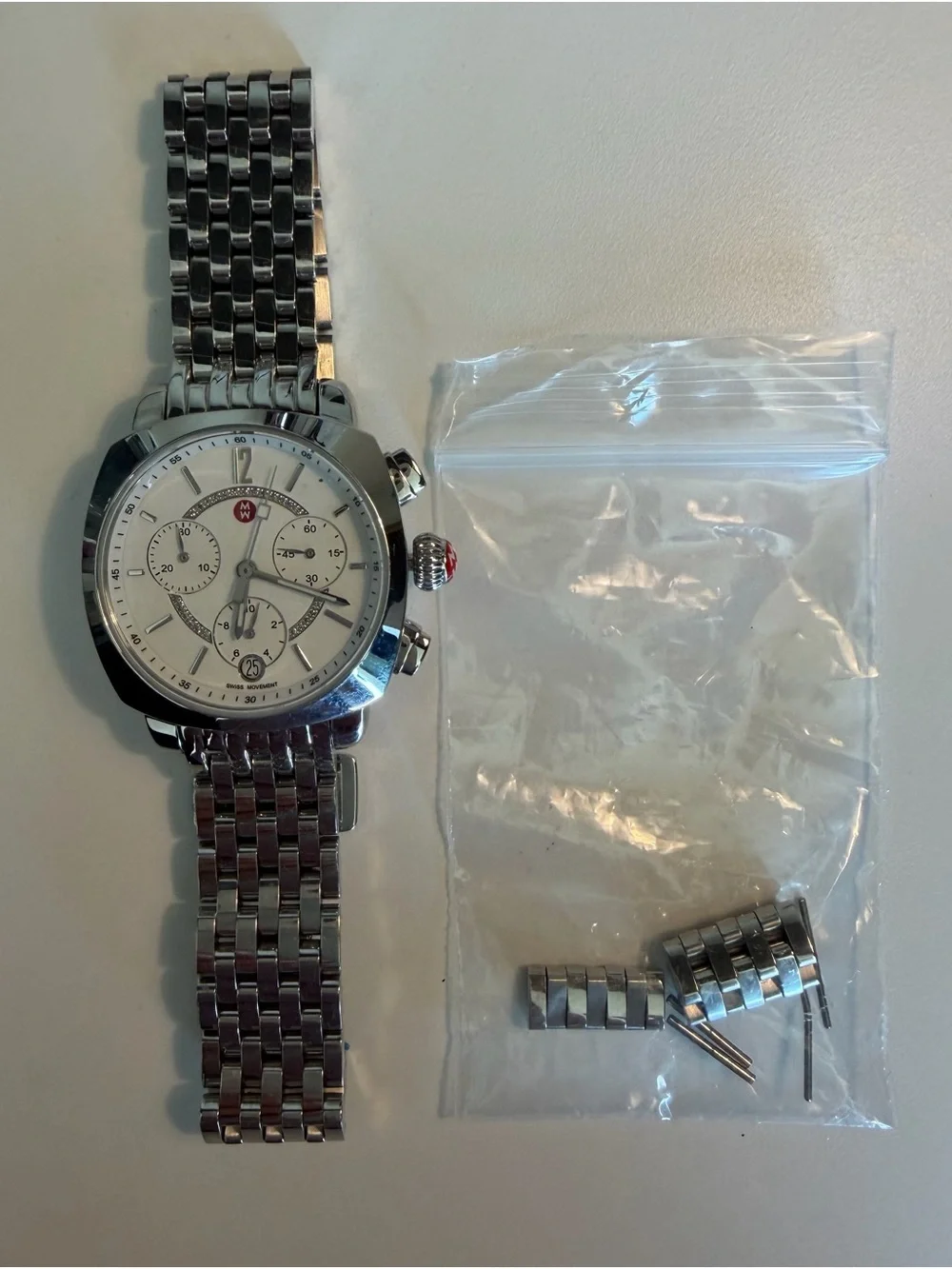 Michele Silver-Tone Stainless Steel Chronograph Watch with  display picture 2